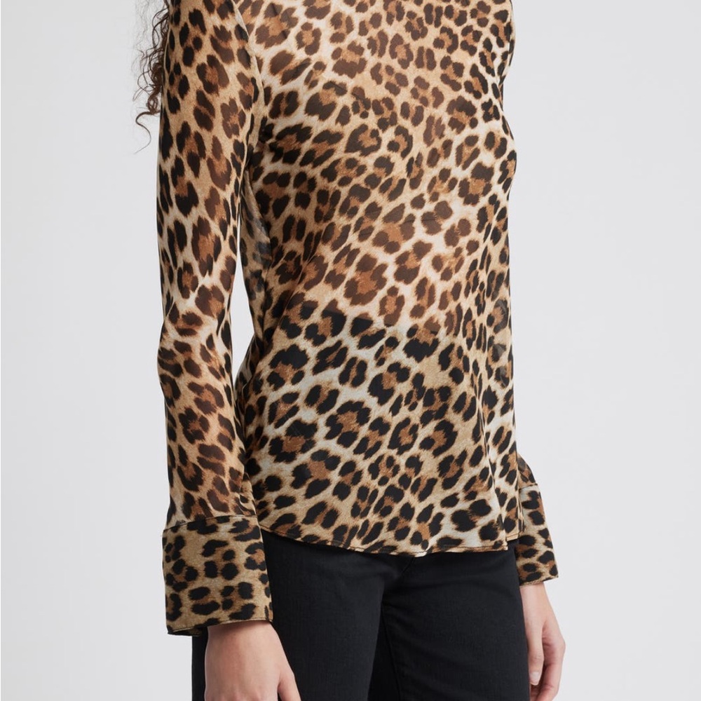 NWT MANGO Stark Mesh Leopard Print Long Sleeve Women's Top